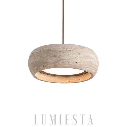 Okrągła lampa wisząca bębnowa z trawertynu 55cm beżowa LED