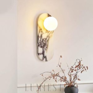 Owalna luksusowa lampa ścienna marmurowa z kloszem 44cm