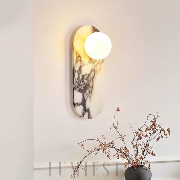 Owalna luksusowa lampa ścienna marmurowa z kloszem 44cm
