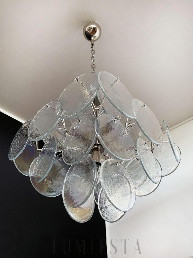 Lampa wisząca Vintage Murano 49 cm, boczny widok metalowej konstrukcji i szkła