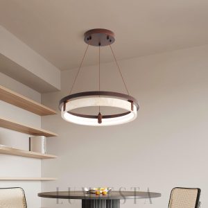 Orbit - Elegancki okrągły żyrandol z naturalnego trawertynu i metalu, Ø43/53/63cm, LED