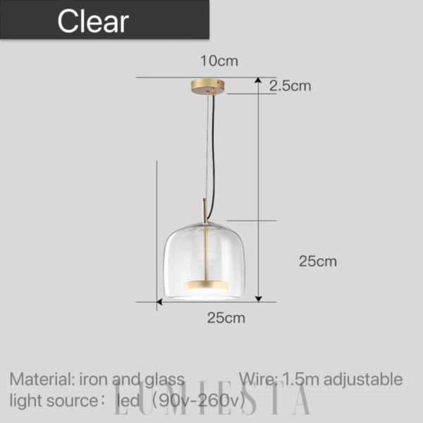 Szklana lampa wisząca industrialna 35 cm, widok na klosz i zawieszenie w całości