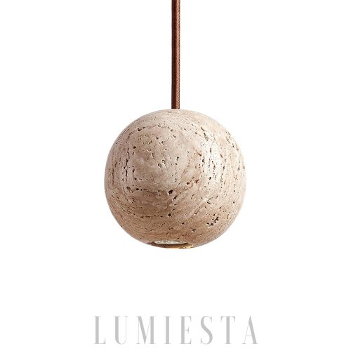 Kulista travertynowa lampa wisząca beżowa Średnica 25cm