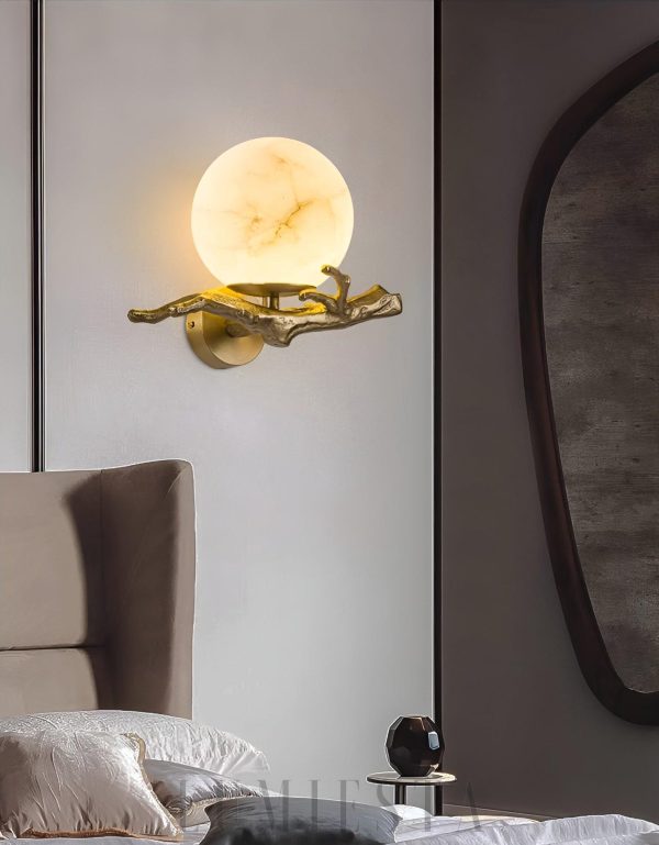 Toubkal - Mosiężna retro z alabastrowym kloszem 30 cm