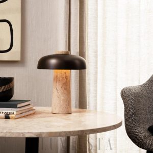 Hermes - Lampa stołowa z travertynu w nowoczesnym stylu czarnożółtym