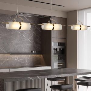 Mini lampa wisząca cylindryczna z alabastru, mosiądz