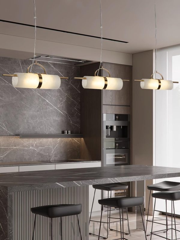 Mini lampa wisząca cylindryczna z alabastru, mosiądz