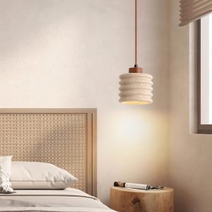 Lampa wisząca Candeeiro Column z travertynu i drewna 12cm