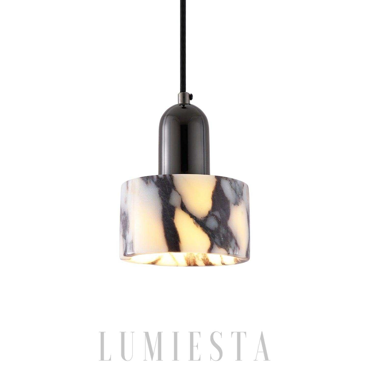 Windessa - lampa wisząca marmurowa czarno-biała okrągła