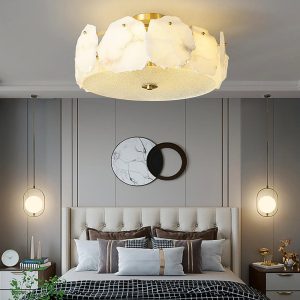 Artze - Lampa sufitowa z alabastru w nowoczesnym stylu, złoto-biała, Ø45/60cm