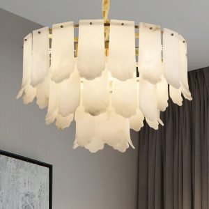 Elba - Stylowa lampa wisząca Alabaster, mosiądz i biały