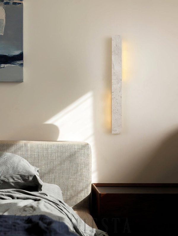 Elegancki travertynowy prostokątny kinkiet 50 cm beżowy LED