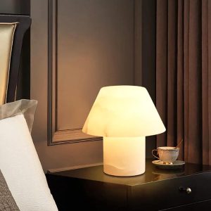 Lampa stołowa Petra z alabastru stożkowa biała 20cm