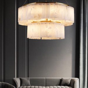 Concha - Kaskadowy żyrandol z alabastru, biało-złoty, Ø 56,66,86,96,116 cm - do salonu