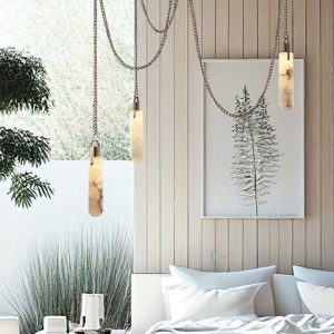 Luksusowy żyrandol kopuła z alabastru na łańcuchu do salonu