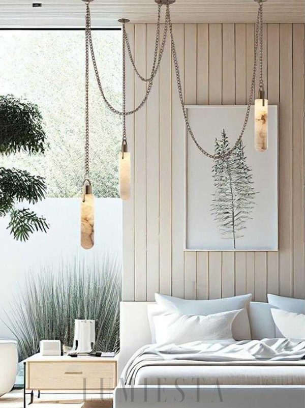 Luksusowy żyrandol kopuła z alabastru na łańcuchu do salonu