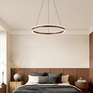 Solaro - Okrągły żyrandol z trawertynu lampa wisząca beżowy okrągła z drewnem nad stół