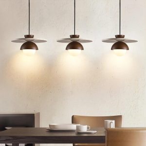 Lampa wisząca dyskowa z trawertynu 30cm beżowo orzechowa