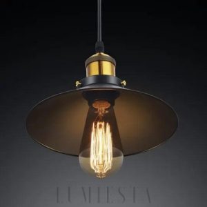 Lampa wisząca metalowa czarno złota w industrialnym stylu, widok na całą oprawę