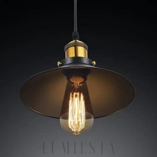 Lampa wisząca metalowa czarno złota w industrialnym stylu, widok na całą oprawę