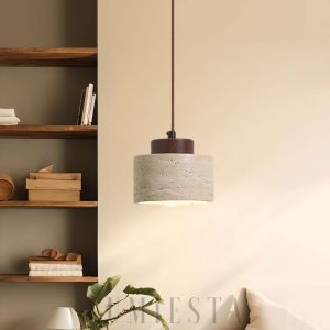 Lampa wisząca vintage cylindryczna z trawertynu beżowa