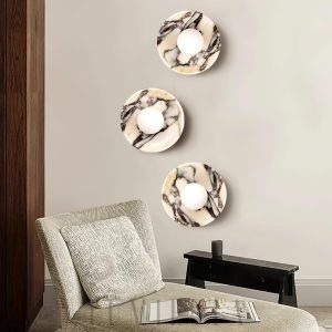 wm_113652261312751969.jpg Elegancki okrągły kinkiet marmurowy Średnica 25 cm Biały