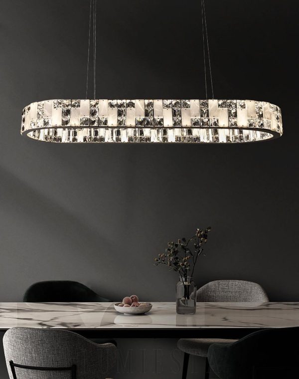 Luksusowy okrągły żyrandol alabastrowy kryształowy do salonu