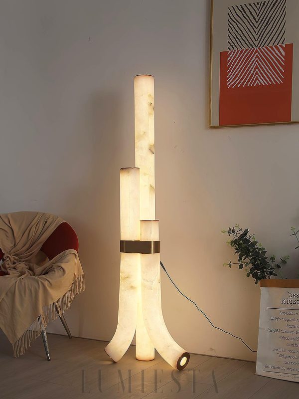 Makalu - Lampa podłogowa z alabastru, nowoczesna 45×160 cm