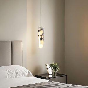 Elegancka wisząca lampa tubowa marmurowa 8x30cm biała