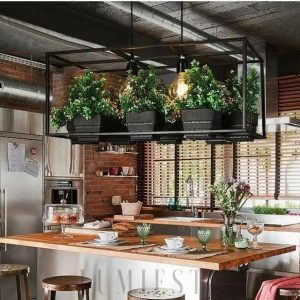 Lampa wisząca z roślinami w nowoczesnym stylu industrialnym