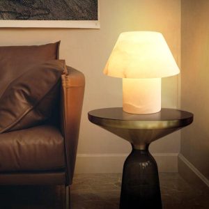 Lampa stołowa Petra z alabastru stożkowa biała 20cm