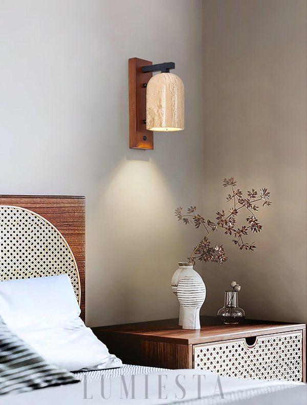 Mirabelle lampa ścienna trawertyn kopuła beżowy 10x15x28 cm