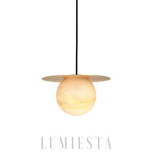 Borra - Lampa wisząca w stylu mosiądzu z alabastrową kulą