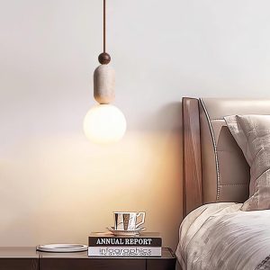 Trawertynowa lampa wisząca kulista beżowa 10 cm 25 cm