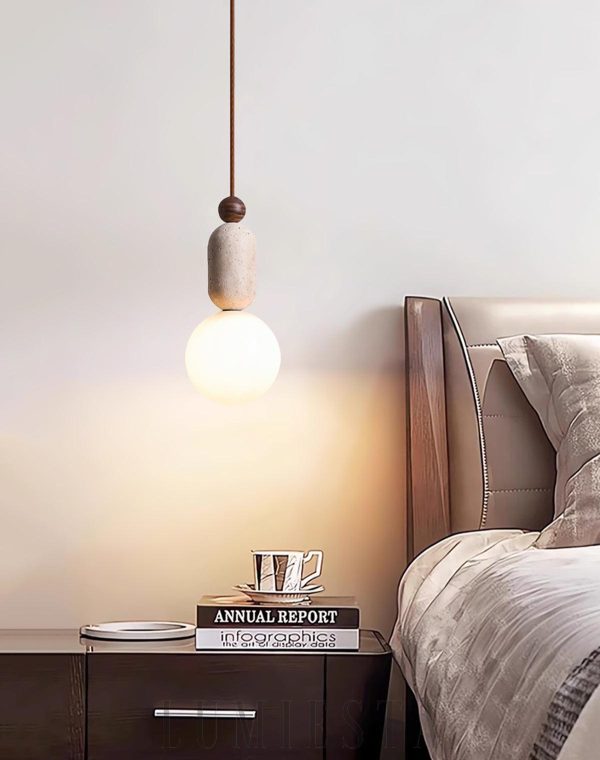 Trawertynowa lampa wisząca kulista beżowa 10 cm 25 cm