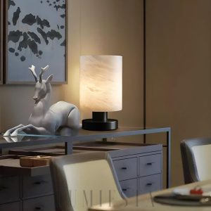 Siena - Lampka stołowa LED marmurowy klosz czarna/biała 14cm