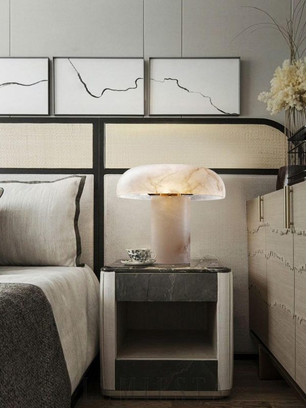 Rhodes - Lampa stołowa Grzybek alabaster i mosiądz