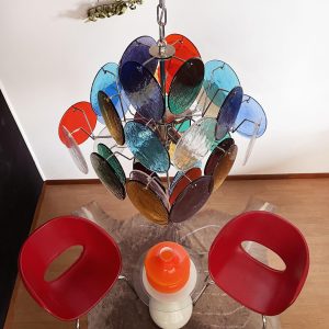 Lampa wisząca szklana kolorowe dyski Murano vintage 49 cm - widok od przodu