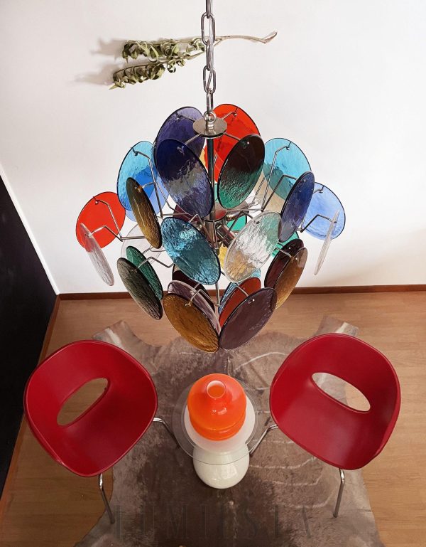 Lampa wisząca szklana kolorowe dyski Murano vintage 49 cm - widok od przodu