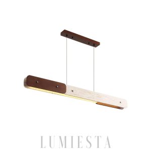 Lampa podłużna z trawertynu i drewna, 120cm, beżowy orzechowy do jadalni