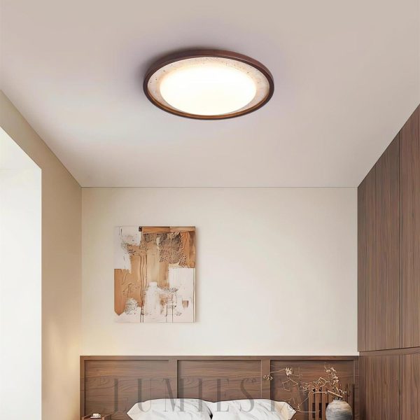 Okrągła lampa sufitowa Caldo travertyn 54cm beżowo orzechowa