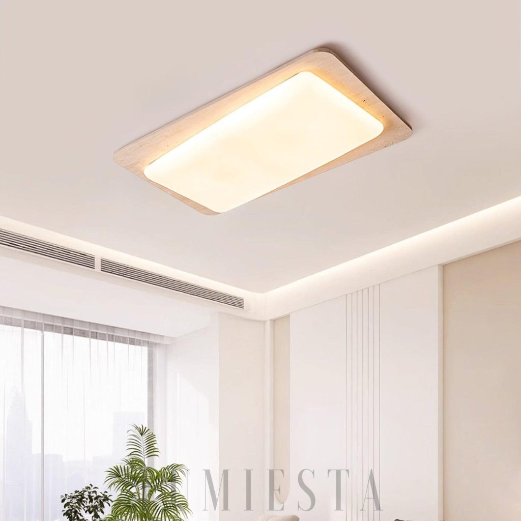 Prostokątny plafon z trawertynu - elegancka lampa sufitowa 93x54 cm