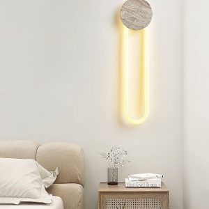 Długi pasek kinkiet trawertynowy LED okrągła baza beżowy