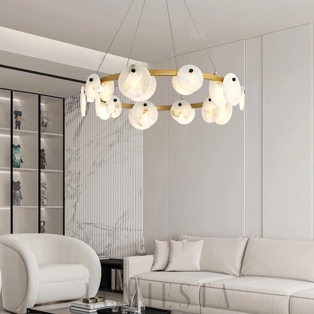 Okrągła lampa wisząca alabastrowa Berkeley 60 cm - widok od dołu
