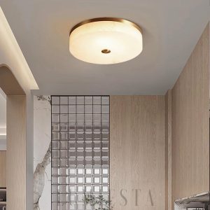 Bilbao - Alabastrowa lampa sufitowa okrągła złoto-biała, plafon Ø 30,40,50,60cm