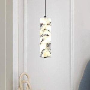 Astra - Marmurowa lampa sufitowa cylinder 6x28cm biało czarna