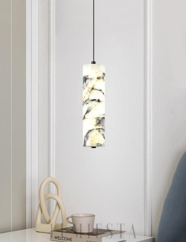 Astra - Marmurowa lampa sufitowa cylinder 6x28cm biało czarna