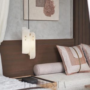 Megalith - Lampa wisząca z alabastru - biała 15x40cm