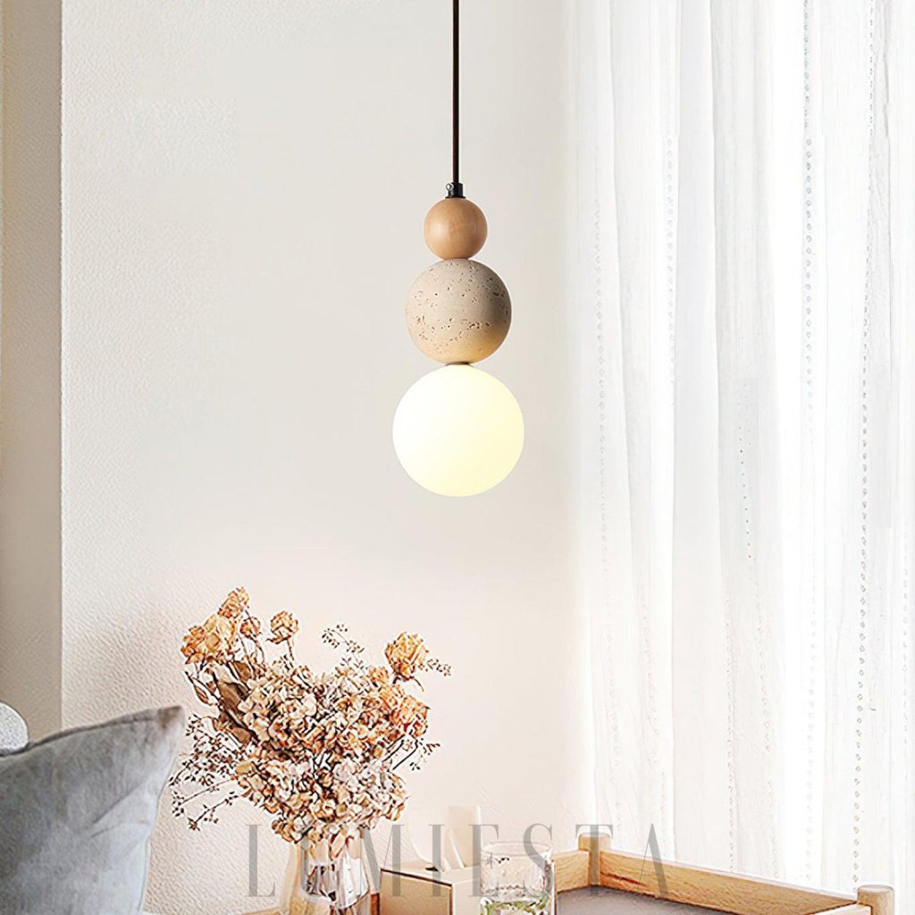 Trawertynowa lampa wisząca totemowa Model A 12 cm - widok z boku