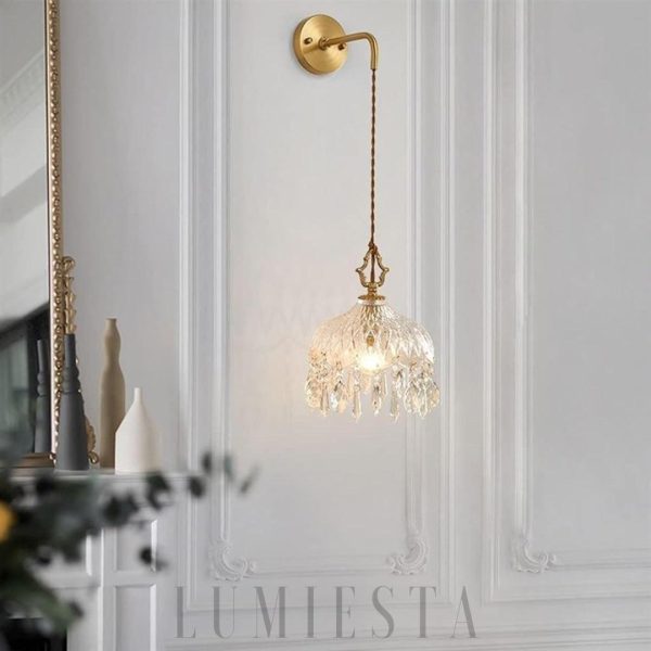 Lampa ścienna Alshamal szklana w stylu retro miedź kryształ